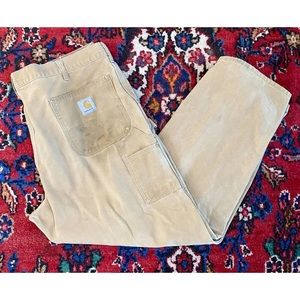VINTAGE 1990s CARHARTT MENS FIRM DUCK DOUBLE FRONT REINFORCED WORK PANTS 40 30